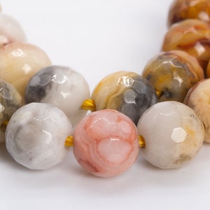 Genuine Natural Crazy Lace Agate Gemstone Beads 6MM Orange Cream Micro Faceted Round AAA Quality Loose Beads (100870)