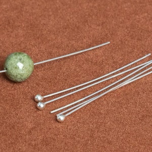 10 Pcs - 35x2x0.5MM Sterling Silver Ball End Head Pin for Jewelry Making (64773-2172)