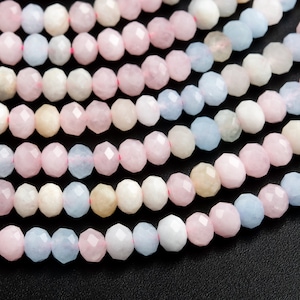 Natural Beryl Morganite Aquamarine Gemstone Beads 6x4MM Multicolor Faceted Rondelle A Quality Loose Beads (118449)