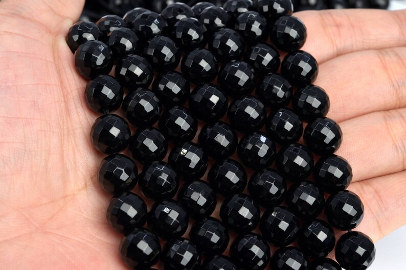 103437 10MM Black Agate Beads Grade AAA Genuine Natural Micro Faceted Round Gemstone Loose Beads 37 19 Pcs
