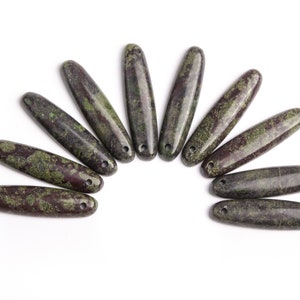 2 Pcs - Dragon Blood Jasper Pendant Multicolor Long Oval Flat Natural Gemstone Healing Top Drilled Cabochon Earrings 41x10x5MM (123784)