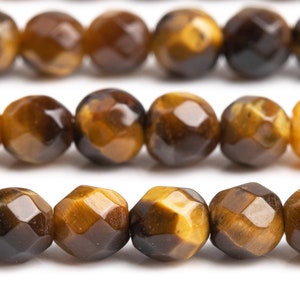 Genuine Natural Tiger Eye Gemstone Beads 3-4MM Yellow Faceted Round A Quality Loose Beads (112877)