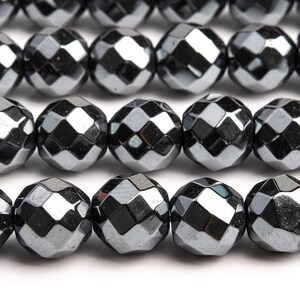 Genuine Natural Hematite Gemstone Beads 9-10MM Black Faceted Round AAA Quality Loose Beads (101352)