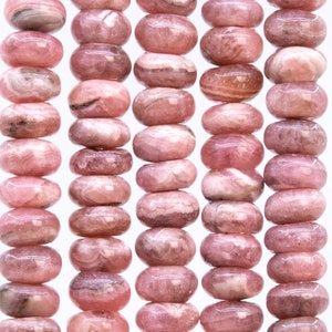 Genuine Natural Argentina Rhodochrosite Gemstone Beads 6x4MM Gray Pink Rondelle A Quality Loose Beads (115491)