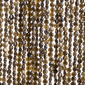 97 / 48 Pcs - 4x2MM Golden Obsidian Beads Grade AA Genuine Natural Faceted Flat Round Button Gemstone Loose Beads (117545)