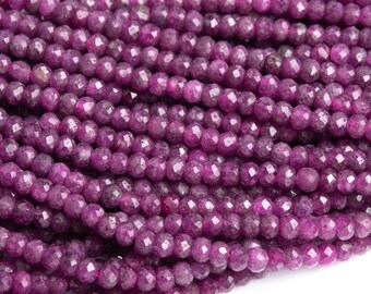 2 perline di rubino da 3 mm, pietra preziosa naturale di grado AA, rondelle sfaccettate, filo da 15,5. - Italia