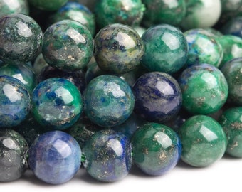 Azurite Gemstone Beads 6MM Green & Blue Nugget Round Loose Beads (120132)