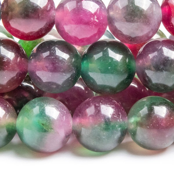 Jade Gemstone Beads 8MM Deep Green & Pink Round AAA Quality Loose Beads (119138)