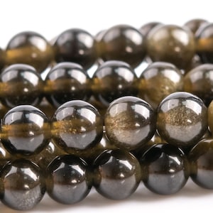 Genuine Natural Golden Obsidian Gemstone Beads 4MM Brown Round AA Quality Loose Beads (117589)
