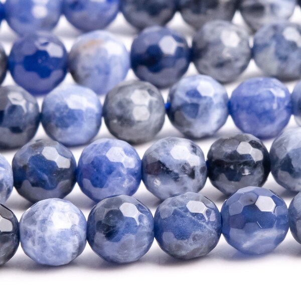 Genuine Natural Sodalite Gemstone Beads 6MM Blue Micro Faceted Round AAA Quality Loose Beads (100834)
