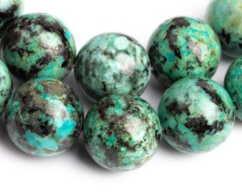 Genuine Natural African Turquoise Gemstone Beads 10MM Green Round AAA Quality Loose Beads (116995)