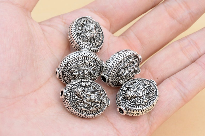 26x20MM Antique Silver Tone Oval Spacer Beads 63929-2424 5 Pcs