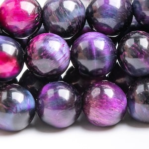 10MM Purple Pink Tiger Eye Gemstone Beads Round AA Quality 15&quot; Strand Loose Beads (119127)