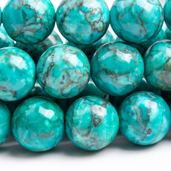 Magnesite Turquoise Gemstone Beads 10MM Peacock Green Round AAA Quality Loose Beads (108947)