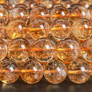 Genuine Natural Citrine Gemstone Beads 8-9MM Yellow Round Loose Beads (119516)