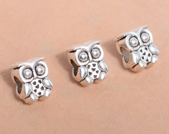 10 Pcs - 11x9MM Antique Silver Tone Owl Spacer Beads (64541-2539)