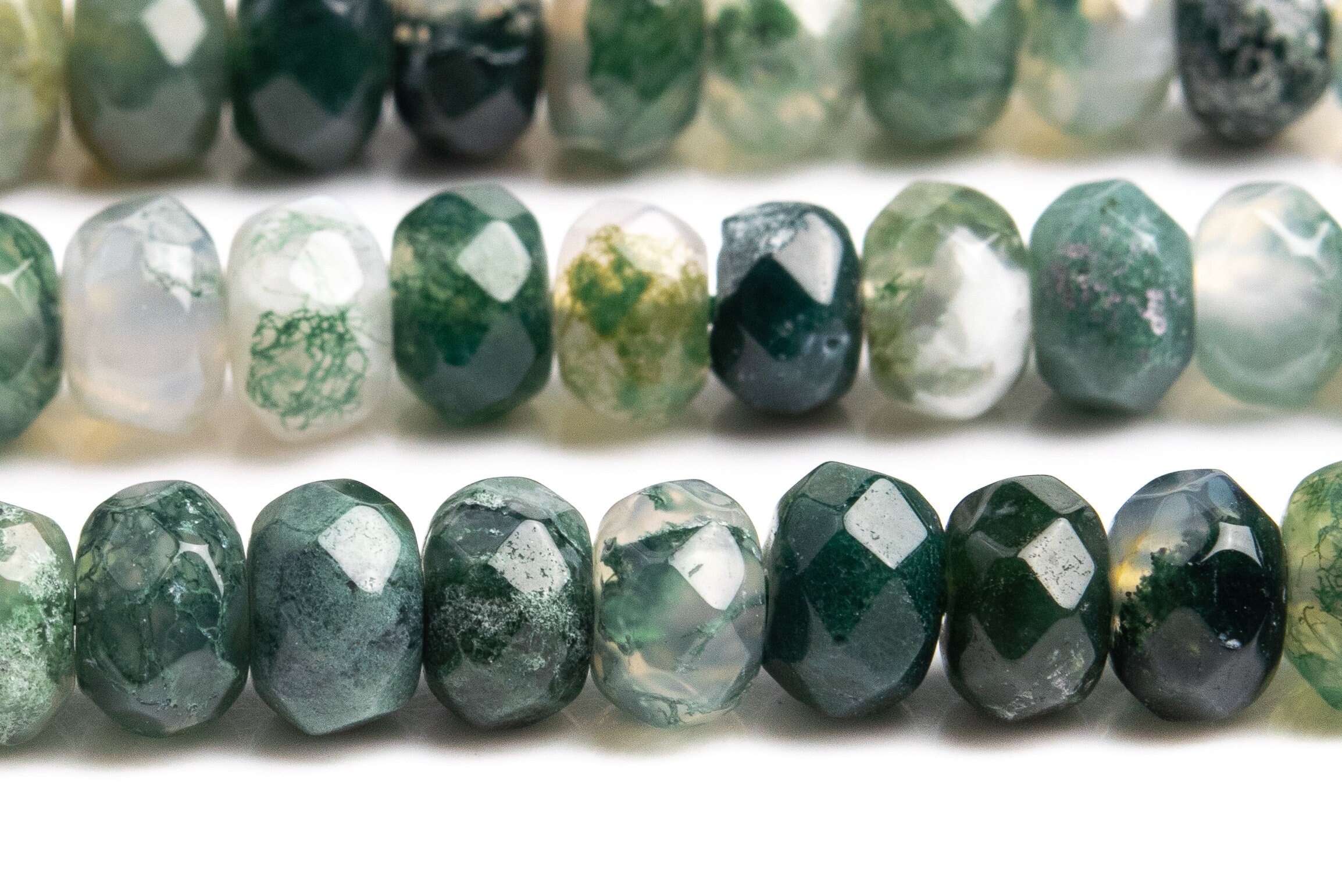 Cuentas de piedra preciosa de ágata musgosa natural genuina, 6 x 4 mm, facetadas, botánicas, de calidad AAA (103309)