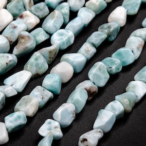 Genuine Natural Dominican Larimar Gemstone Beads 8-10MM Light Blue Pebble Nugget A Quality Loose Beads (108050)