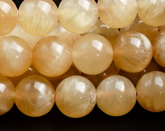 Genuine Natural Calcite Gemstone Beads 10MM Yellow Round AAA Quality Loose Beads (123680)