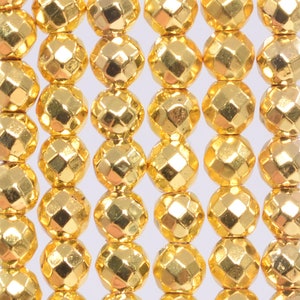 Hematite Gemstone Beads 4MM 18k Gold Faceted Round AAA Quality Loose Beads (107209)