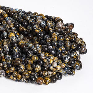 Genuine Natural Black Ocean Jasper Gemstone Beads 4MM 6MM 8MM 10MM Blue Yellow Round A+ Quality Loose Beads