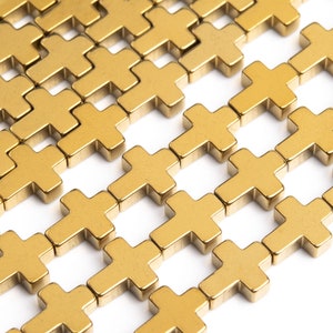 Hematite Gemstone Beads 10x8MM Gold Cross AAA Quality Loose Beads (104910)