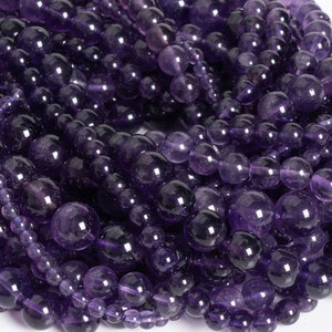 Genuine Natural Amethyst Gemstone Beads 4MM 6MM 8MM 10MM 12MM Purple Round AAAAA Quality Loose Beads