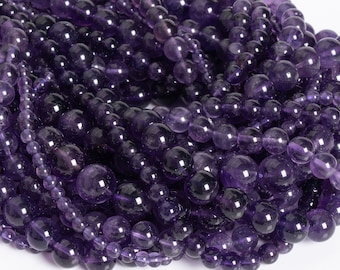 Genuine Natural Amethyst Gemstone Beads 4MM 6MM 8MM 10MM 12MM Purple Round AAAAA Quality Loose Beads