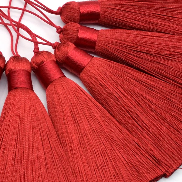 2 Pcs - 3.14" / 8CM Wine Red Tassel Artificial Silk 1CM Thickness Handcraft High Quality Tassels (60747)