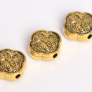 10 Pcs - 11MM Antique Gold Tone Floral Spacer Beads (63803-2417)