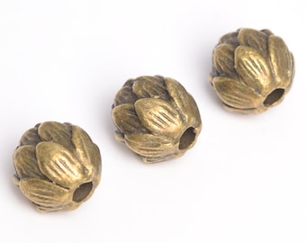 10 cuentas espaciadoras de loto de latón antiguo de 9 mm (64260-2482)