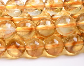 Genuine Natural Citrine Gemstone Beads 7MM Deep Yellow Round AA Quality Loose Beads (119505)