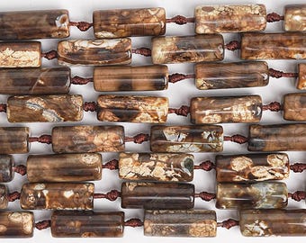 Brown Crazy Lace Agate Gemstone Beads 10X30MM Round Tube AA Quality Loose Beads (126956)
