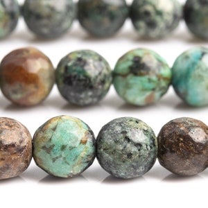 Contas de pedras preciosas naturais genuínas de turquesa africana 6 mm verde microfacetado redondo qualidade AAA contas soltas (100806)