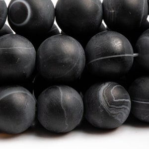 Genuine Natural Striped Agate Gemstone Beads 10MM Matte Black Round AAA Quality Loose Beads (103969)