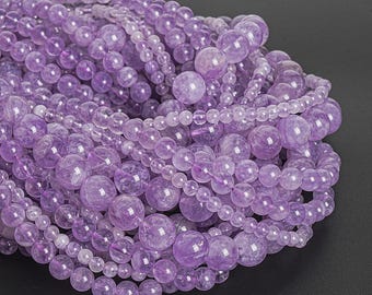 Genuine Natural Amethyst Gemstone Beads 4MM 6MM 8MM 10MM 12MM Lavender Round AA Quality Loose Beads