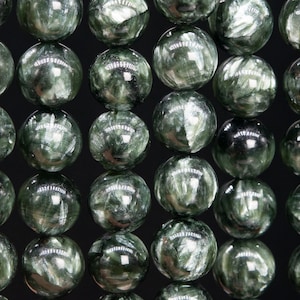 Genuine Natural Seraphinite Gemstone Beads 12MM Green Round AAA Quality Loose Beads (111133)