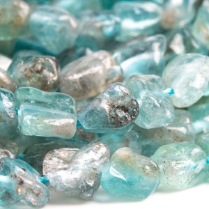 Genuine Natural Apatite Transparent Gemstone Beads 6-8MM Blue Pebble Nugget A Quality Loose Beads (108454)