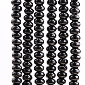 Genuine Natural Obsidian Gemstone Beads 6x4MM Black Rondelle A Quality Loose Beads (117566)