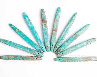 2 Pcs - 50-55x5x5MM Sea Sediment Imperial Jasper Pendant Mint Blue Stick Point Gemstone Earring Pair (117232)
