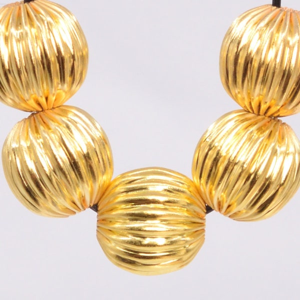 10 Pcs - 8MM Gold Tone Corrugated Round Spacer Beads for Jewelry Making (60184-1564)