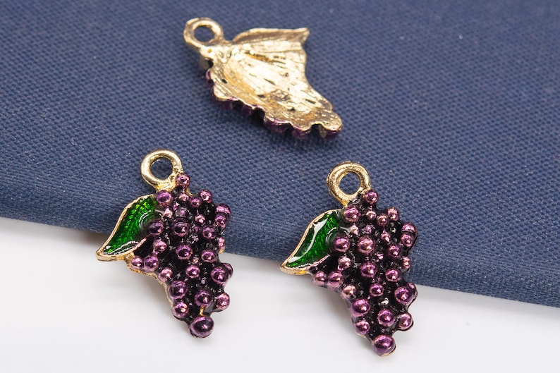 65541-3291 18x13x2MM Charm Grape Gold Tone With Green /& Purple Enamel Charms 6 Pcs