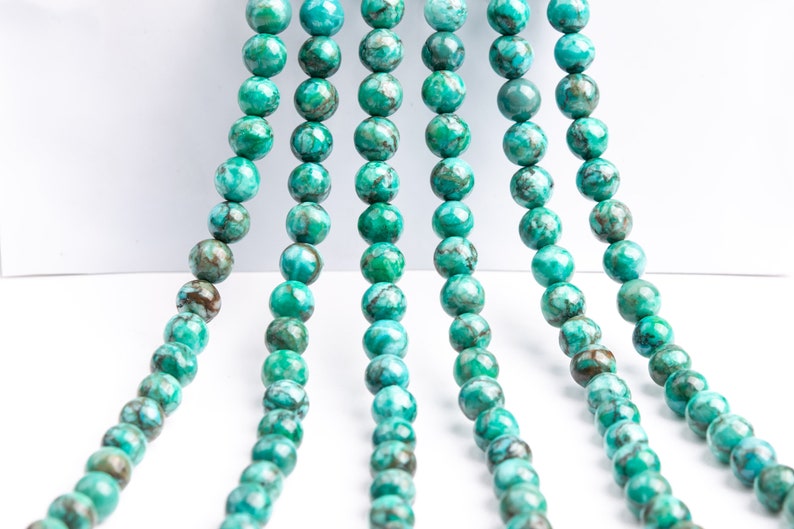 Magnesite Turquoise Gemstone Beads 6-7MM Peacock Green Round AAA Quality Loose Beads 108945 image 4