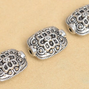 10 Pcs - 13x10MM Antique Silver Tone Rectangle Spacer Beads (63647-2409)