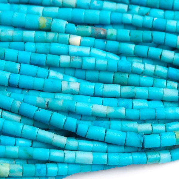 Perles de pierres précieuses turquoises naturelles véritables, tube rond bleu aqua de 1 x 1 mm, qualité AAA, perles en vrac (111206)