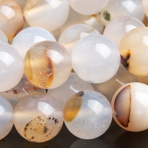 Genuine Natural Flower Agate Gemstone Beads 10-11MM Clear Round AAA Quality Loose Beads (101755)