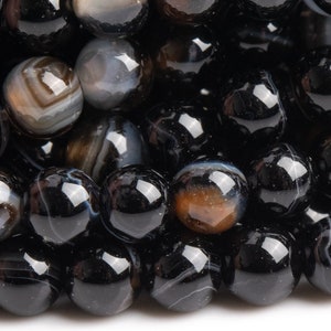 Genuine Natural Striped Agate Gemstone Beads 4MM Black Round AAA Quality Loose Beads (103480)