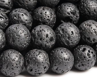 Genuine Natural Lava Gemstone Beads 8-9MM Black Volcanic Round AAA Quality Loose Beads (103842)