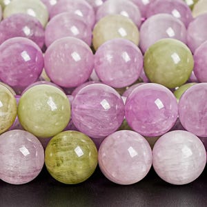 Genuine Natural Kunzite Gemstone Beads 7MM Green & Purple Round AA Quality Loose Beads (123937)