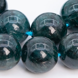 Genuine Natural Apatite Gemstone Beads 10MM Deep Blue Green Round A Quality Loose Beads (108928)